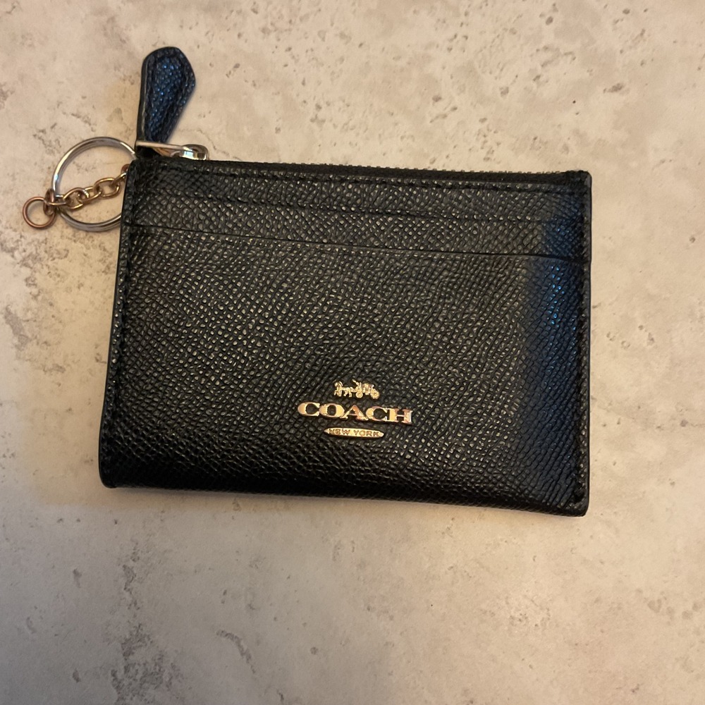 Coach Mini Skinny ID Case Black Crossgrain Leather Card Holder D2083 F88250